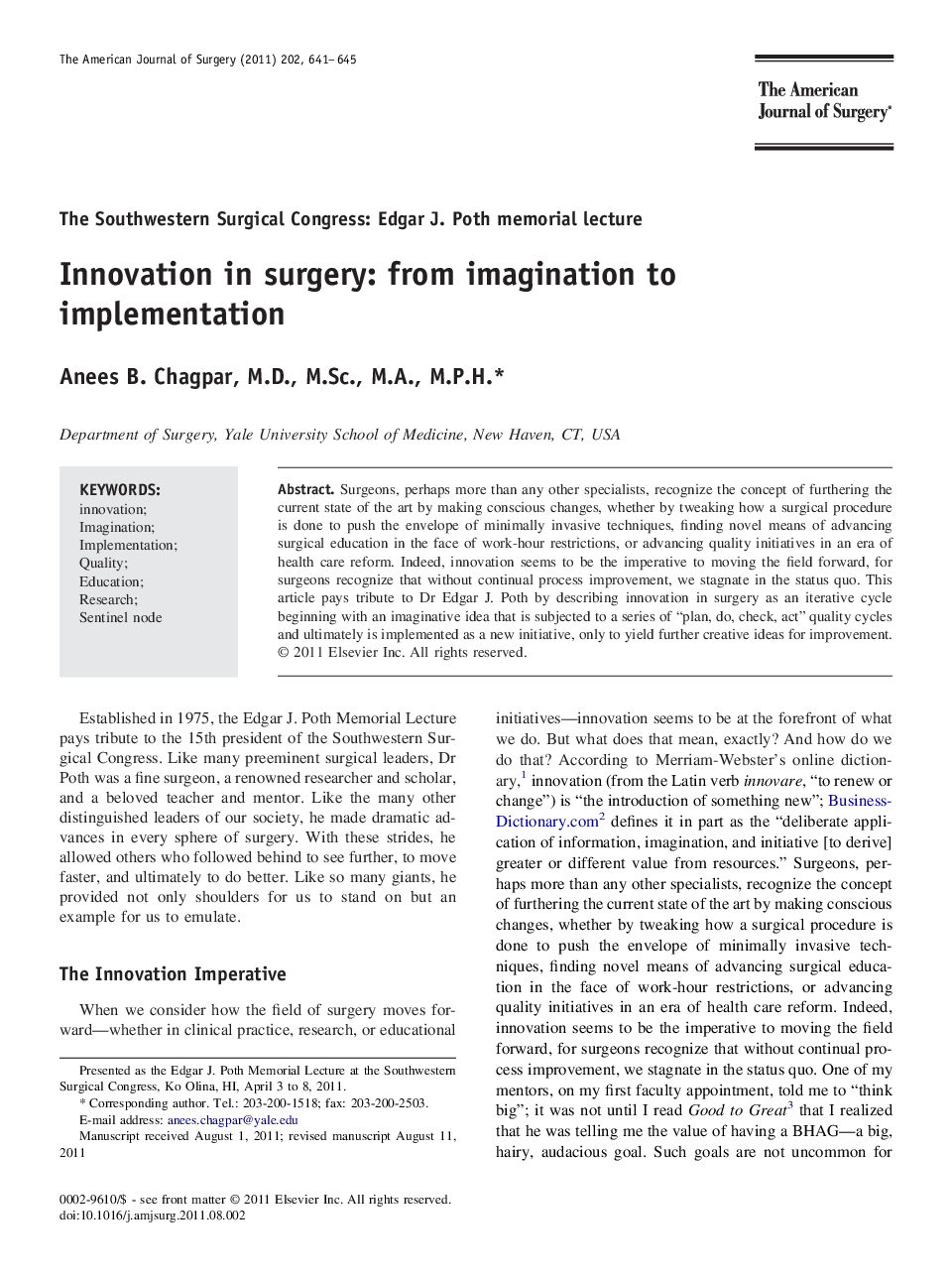 Innovation in surgery: from imagination to implementation