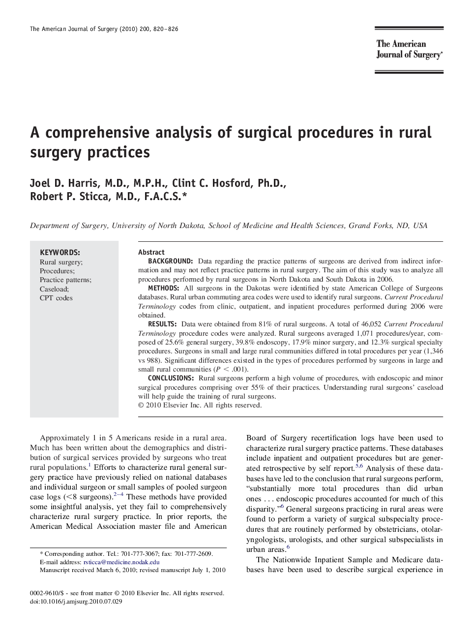 A comprehensive analysis of surgical procedures in rural surgery practices