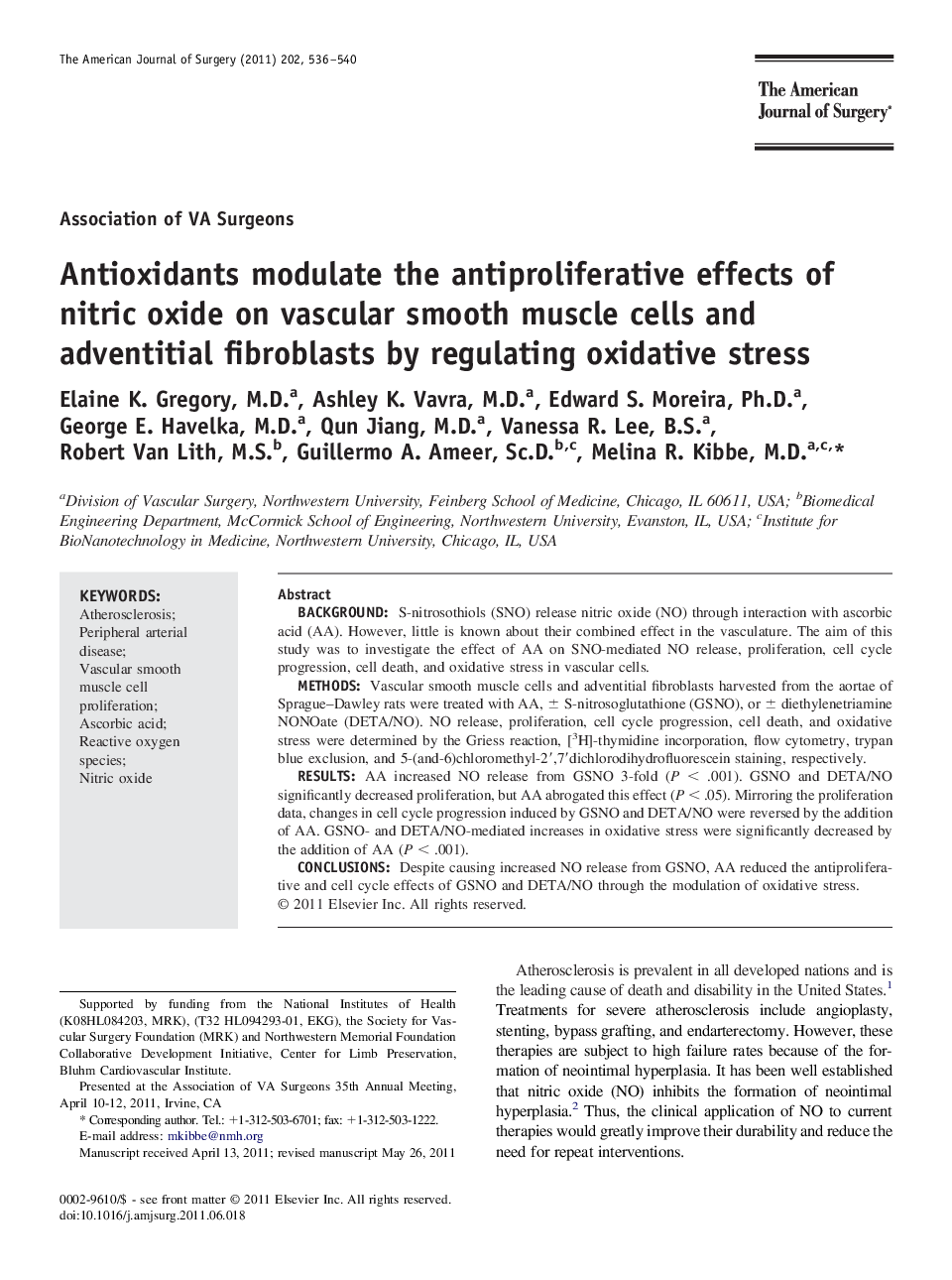 Antioxidants modulate the antiproliferative effects of nitric oxide on vascular smooth muscle cells and adventitial fibroblasts by regulating oxidative stress 