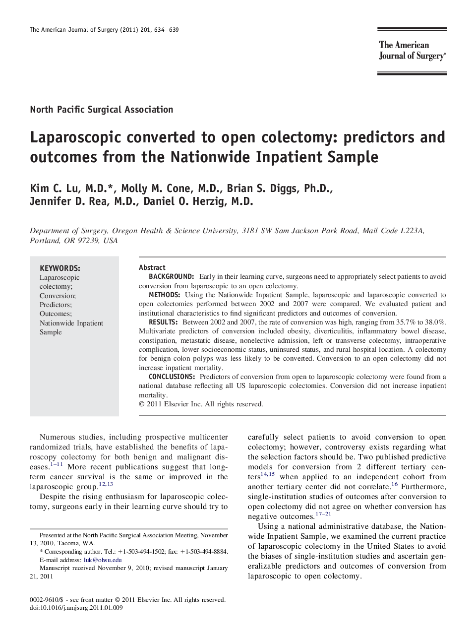 Laparoscopic converted to open colectomy: predictors and outcomes from the Nationwide Inpatient Sample