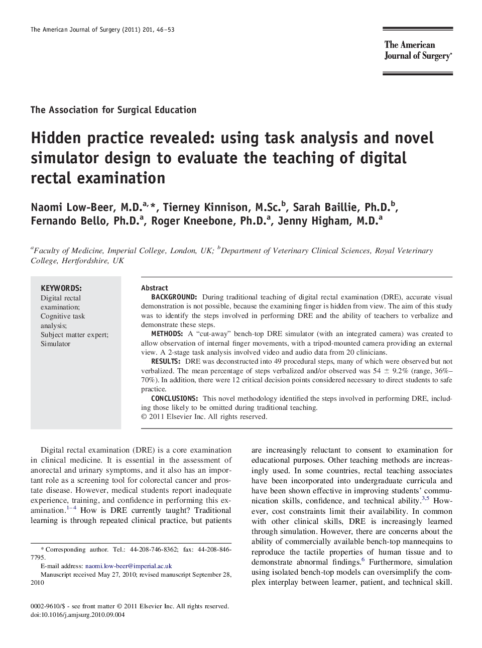 Hidden practice revealed: using task analysis and novel simulator design to evaluate the teaching of digital rectal examination