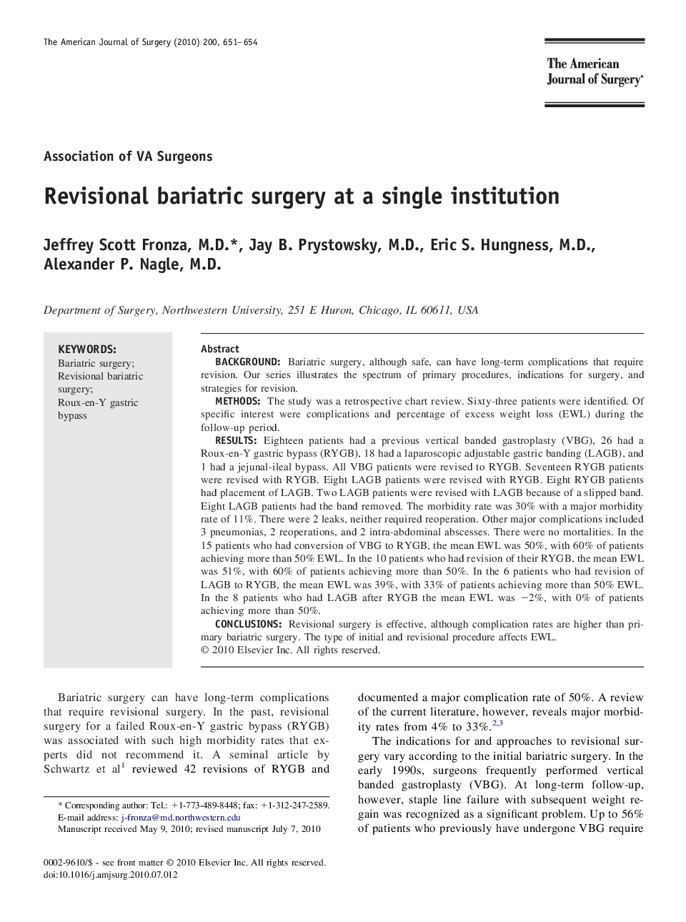 Revisional bariatric surgery at a single institution