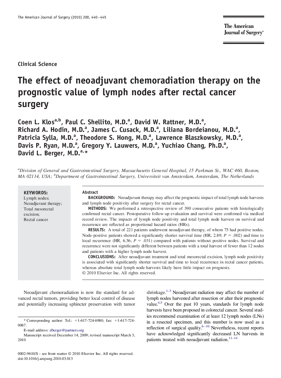 The effect of neoadjuvant chemoradiation therapy on the prognostic value of lymph nodes after rectal cancer surgery