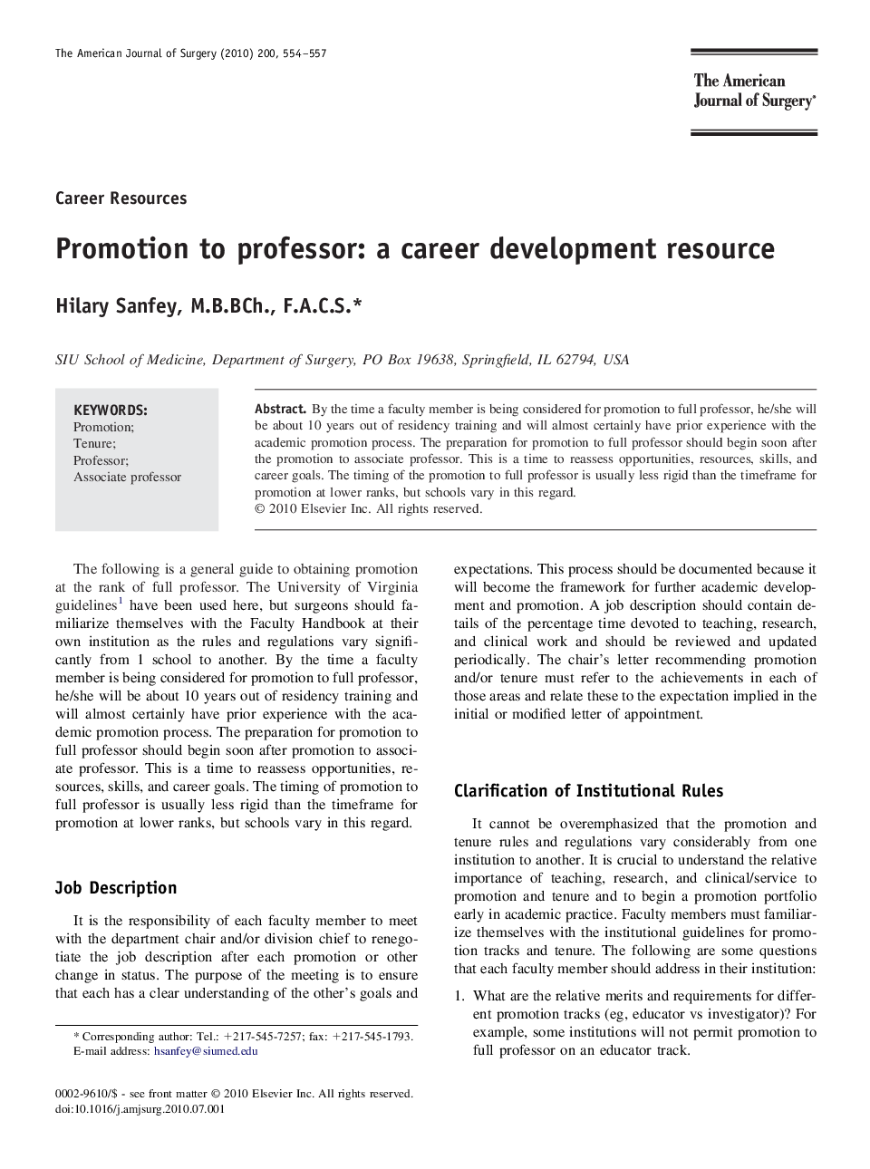 Promotion to professor: a career development resource