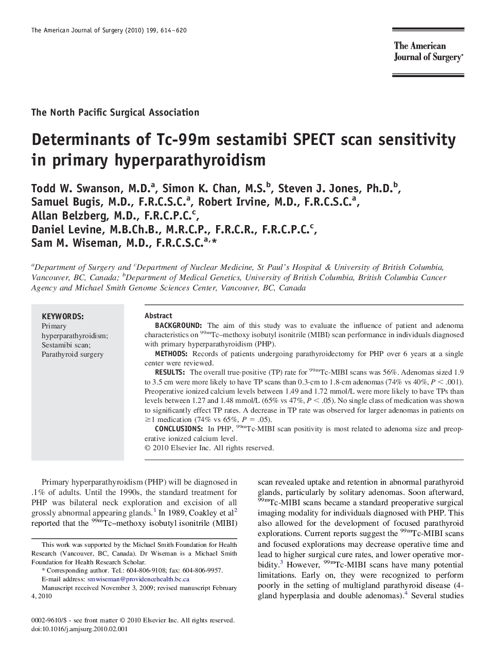 Determinants of Tc-99m sestamibi SPECT scan sensitivity in primary hyperparathyroidism 