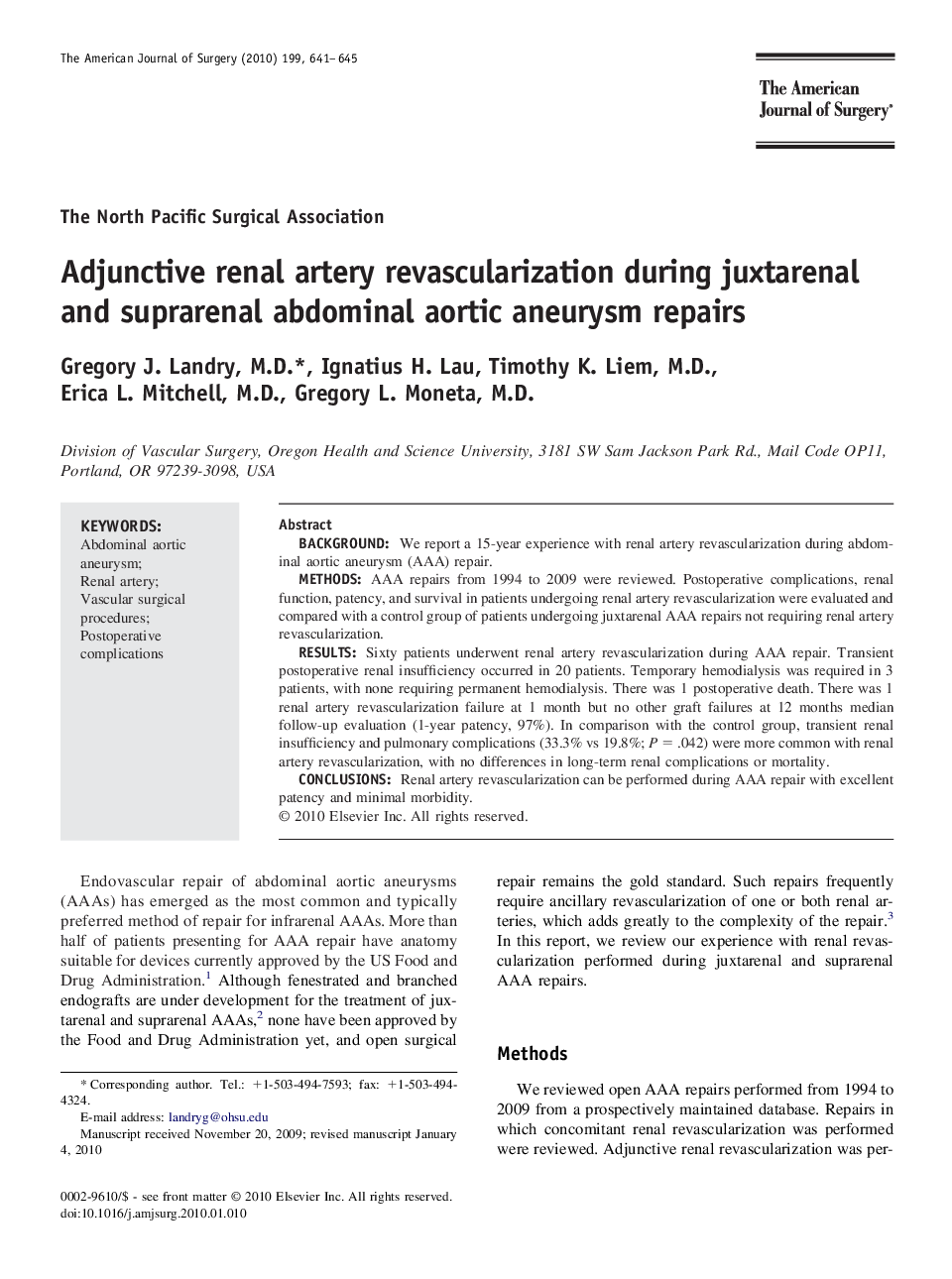 Adjunctive renal artery revascularization during juxtarenal and suprarenal abdominal aortic aneurysm repairs