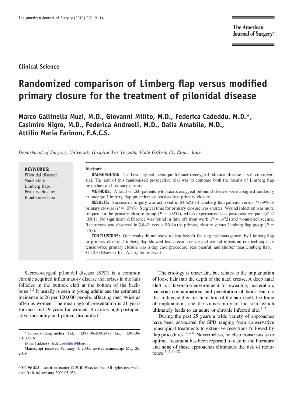 Randomized comparison of Limberg flap versus modified primary closure for the treatment of pilonidal disease