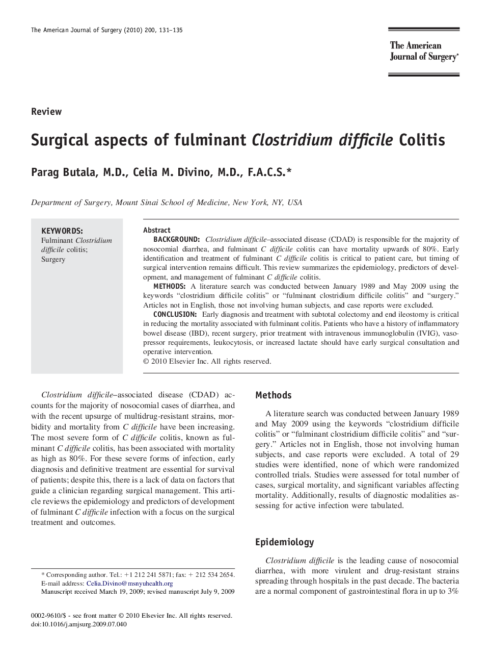 Surgical aspects of fulminant Clostridium difficile Colitis