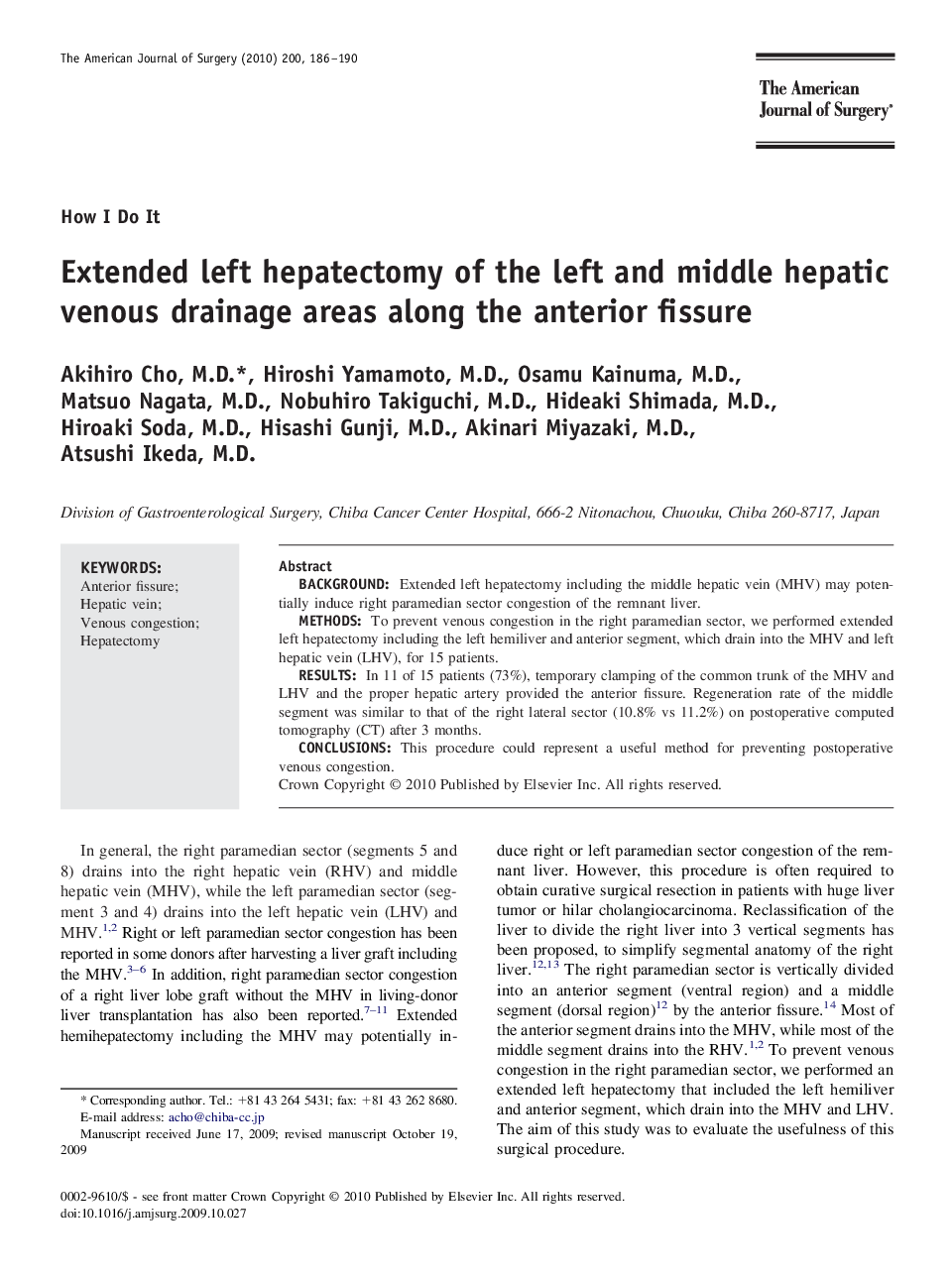 Extended left hepatectomy of the left and middle hepatic venous drainage areas along the anterior fissure
