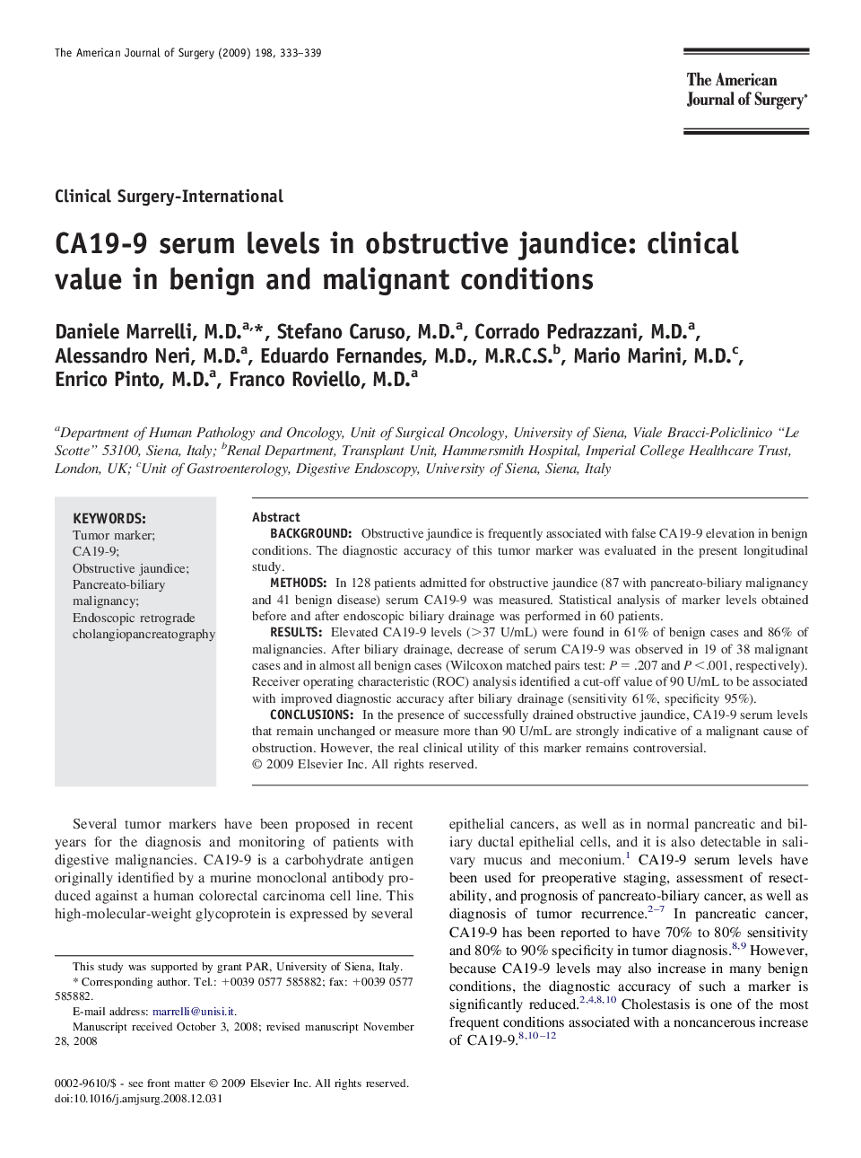 CA19-9 serum levels in obstructive jaundice: clinical value in benign and malignant conditions 
