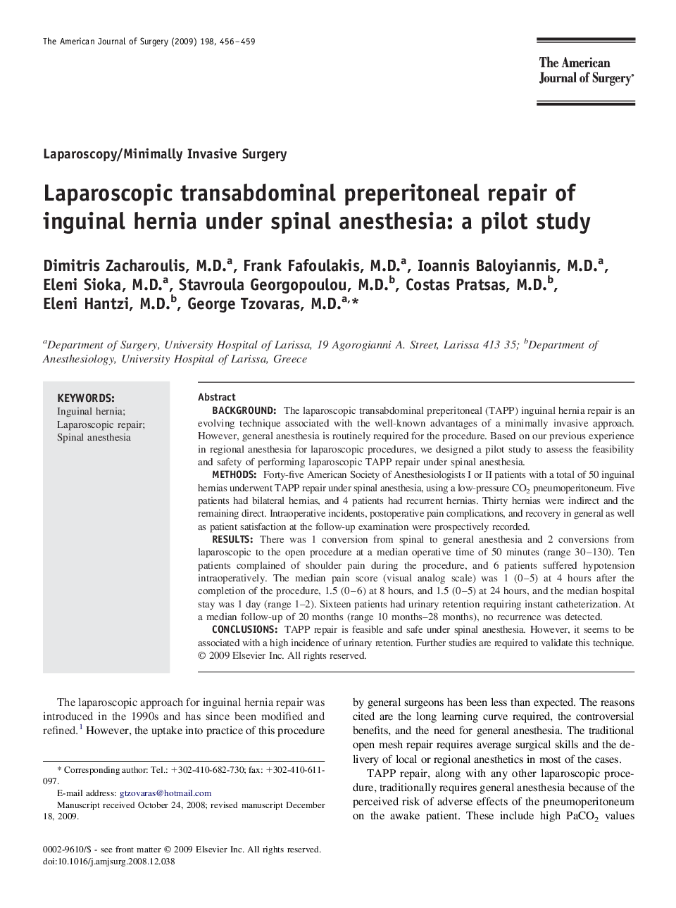 Laparoscopic transabdominal preperitoneal repair of inguinal hernia under spinal anesthesia: a pilot study