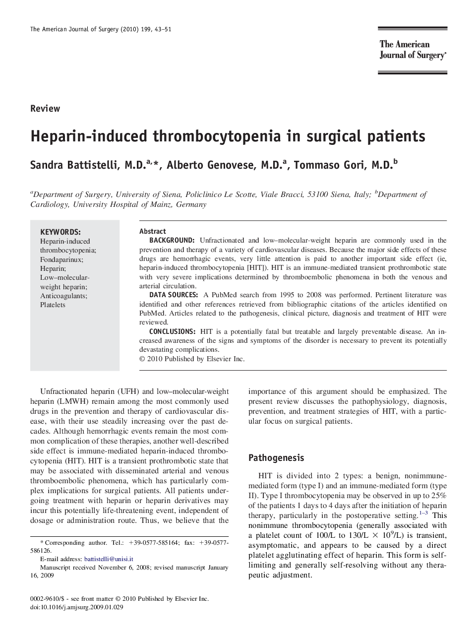 Heparin-induced thrombocytopenia in surgical patients