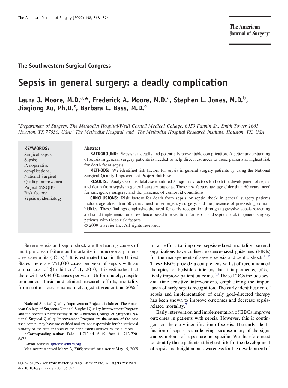 Sepsis in general surgery: a deadly complication 