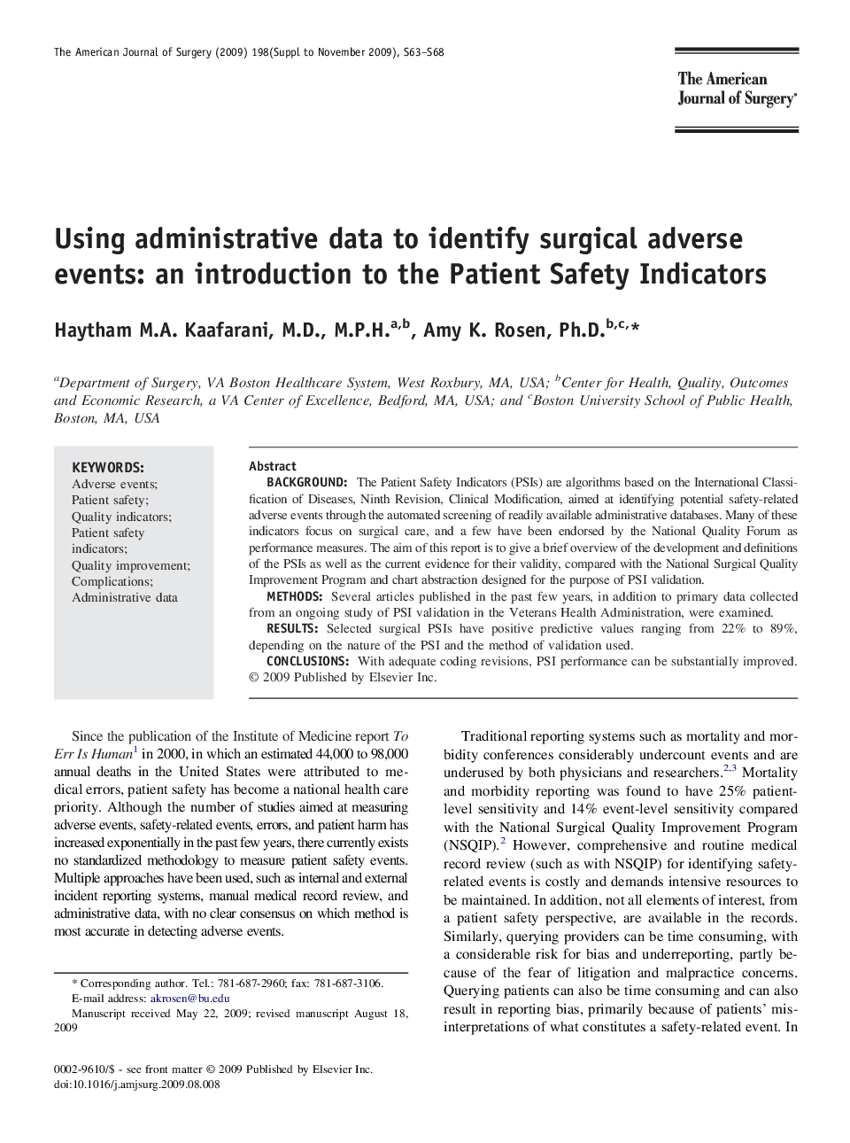 Using administrative data to identify surgical adverse events: an introduction to the Patient Safety Indicators