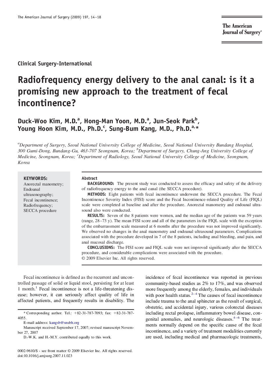 Radiofrequency energy delivery to the anal canal: is it a promising new approach to the treatment of fecal incontinence?