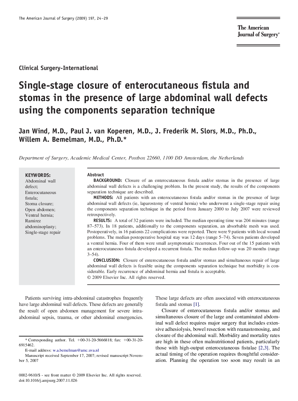 Single-stage closure of enterocutaneous fistula and stomas in the presence of large abdominal wall defects using the components separation technique