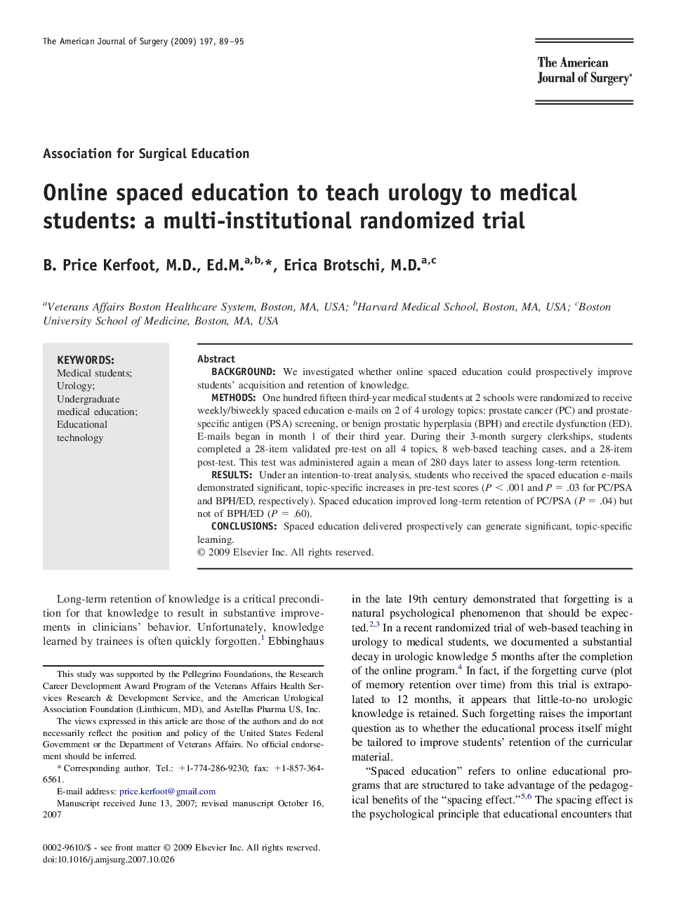 Online spaced education to teach urology to medical students: a multi-institutional randomized trial 