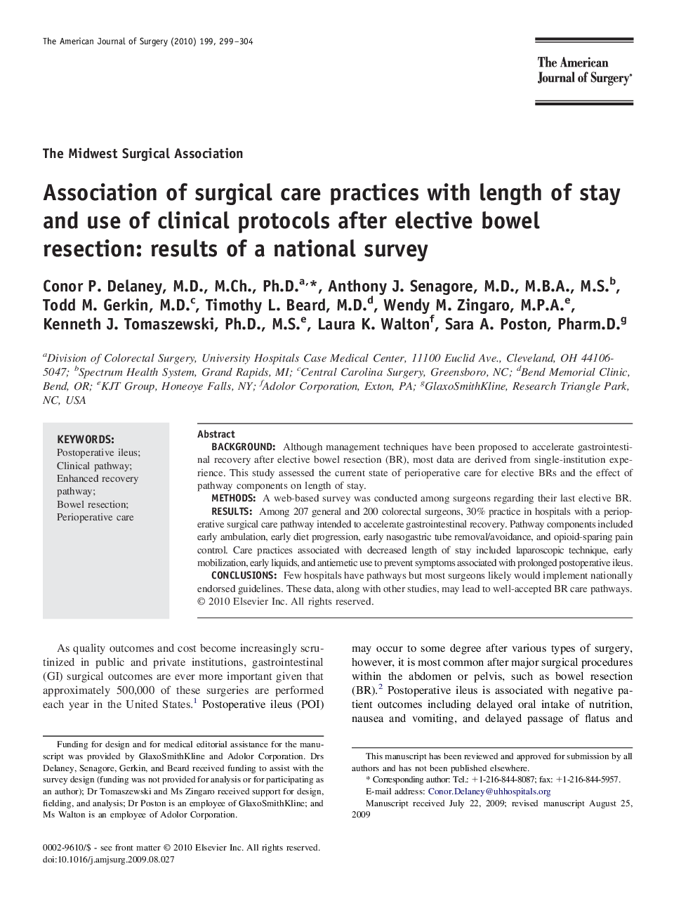 Association of surgical care practices with length of stay and use of clinical protocols after elective bowel resection: results of a national survey 