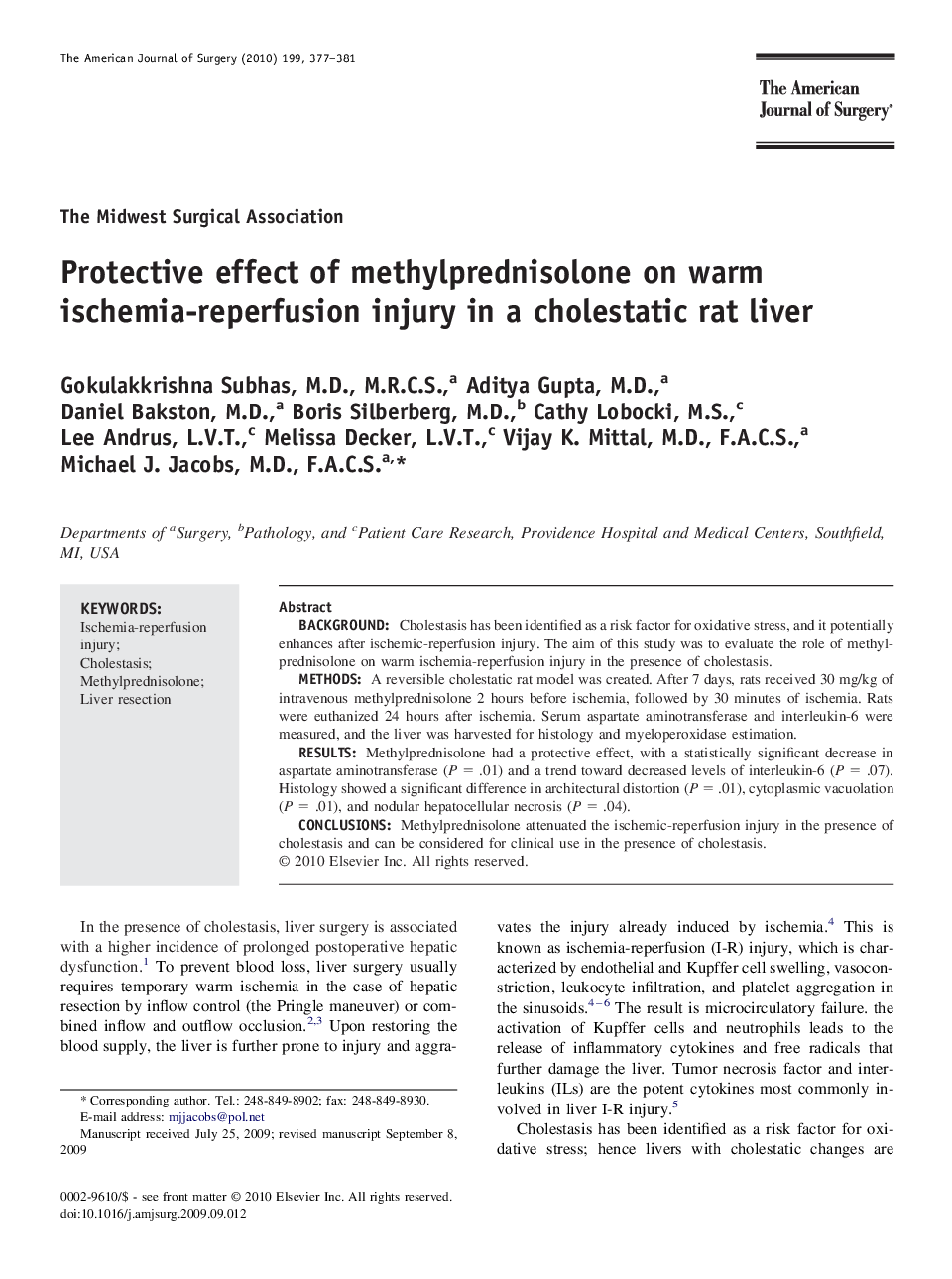 Protective effect of methylprednisolone on warm ischemia-reperfusion injury in a cholestatic rat liver