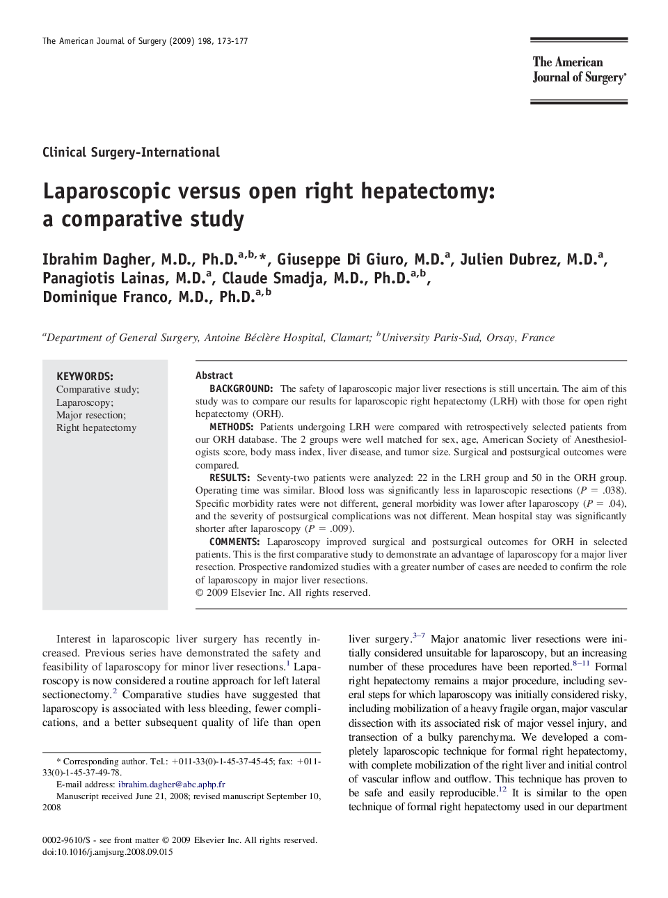 Laparoscopic versus open right hepatectomy: a comparative study