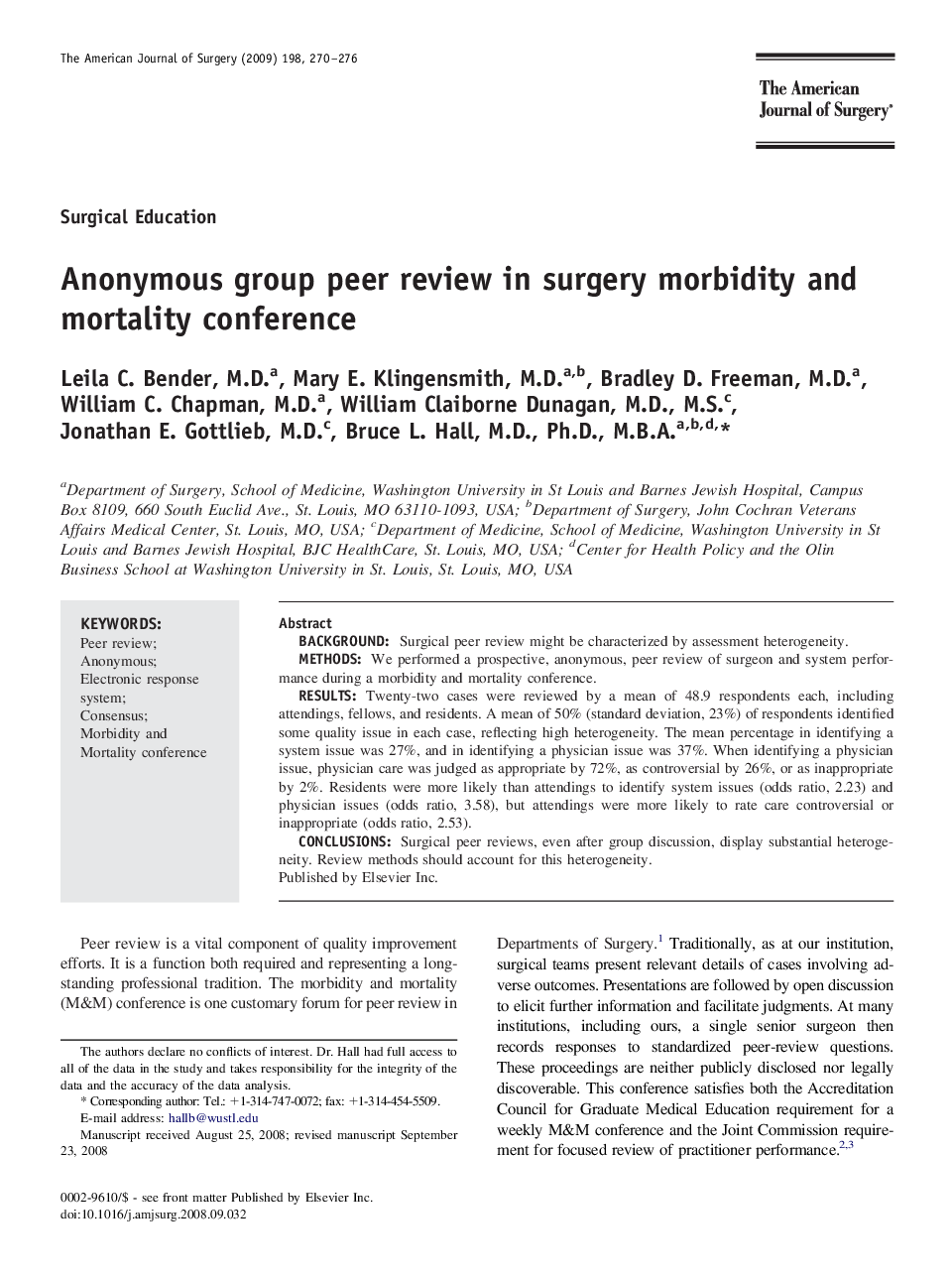 Anonymous group peer review in surgery morbidity and mortality conference 