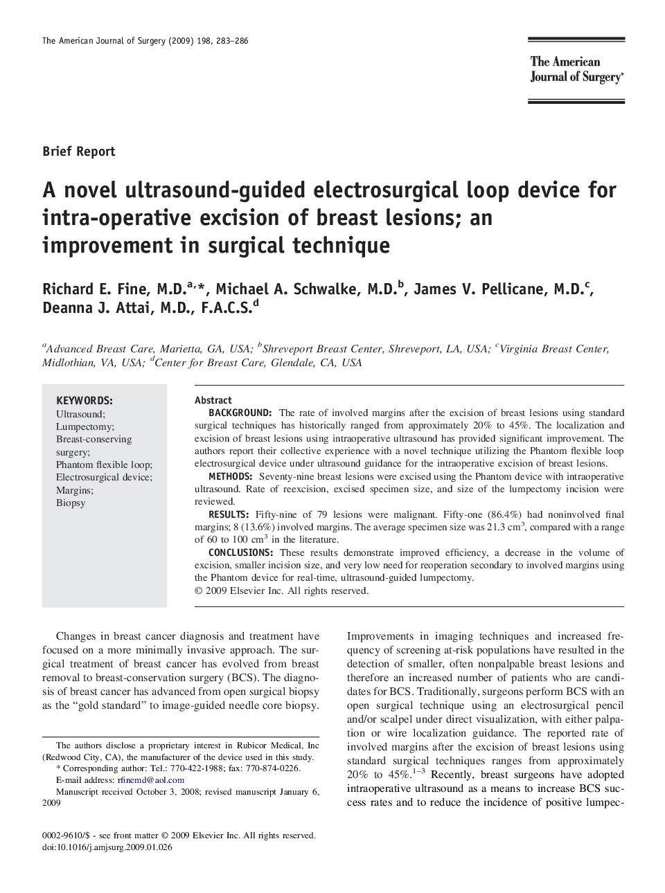 A novel ultrasound-guided electrosurgical loop device for intra-operative excision of breast lesions; an improvement in surgical technique 