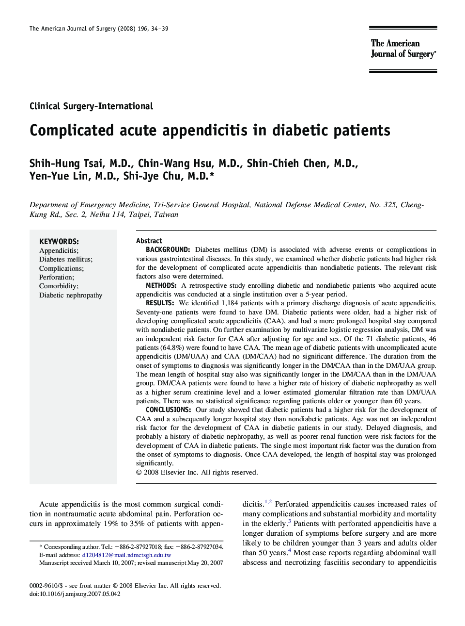 Complicated acute appendicitis in diabetic patients