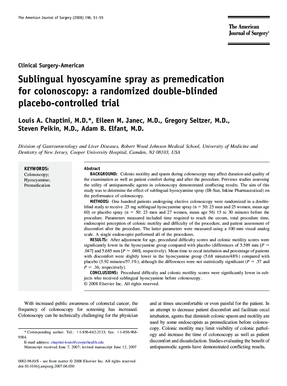 Sublingual hyoscyamine spray as premedication for colonoscopy: a randomized double-blinded placebo-controlled trial