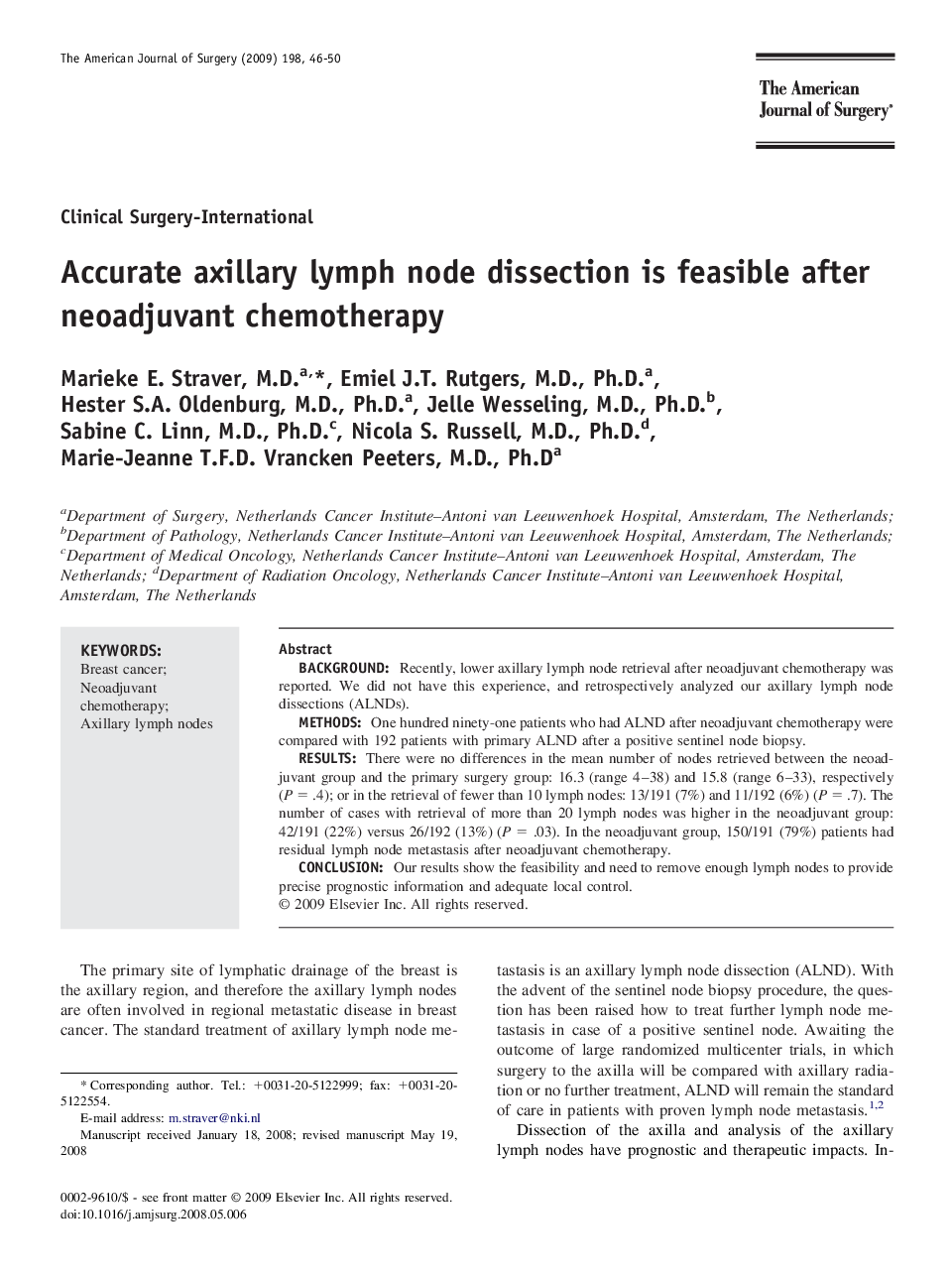 Accurate axillary lymph node dissection is feasible after neoadjuvant chemotherapy