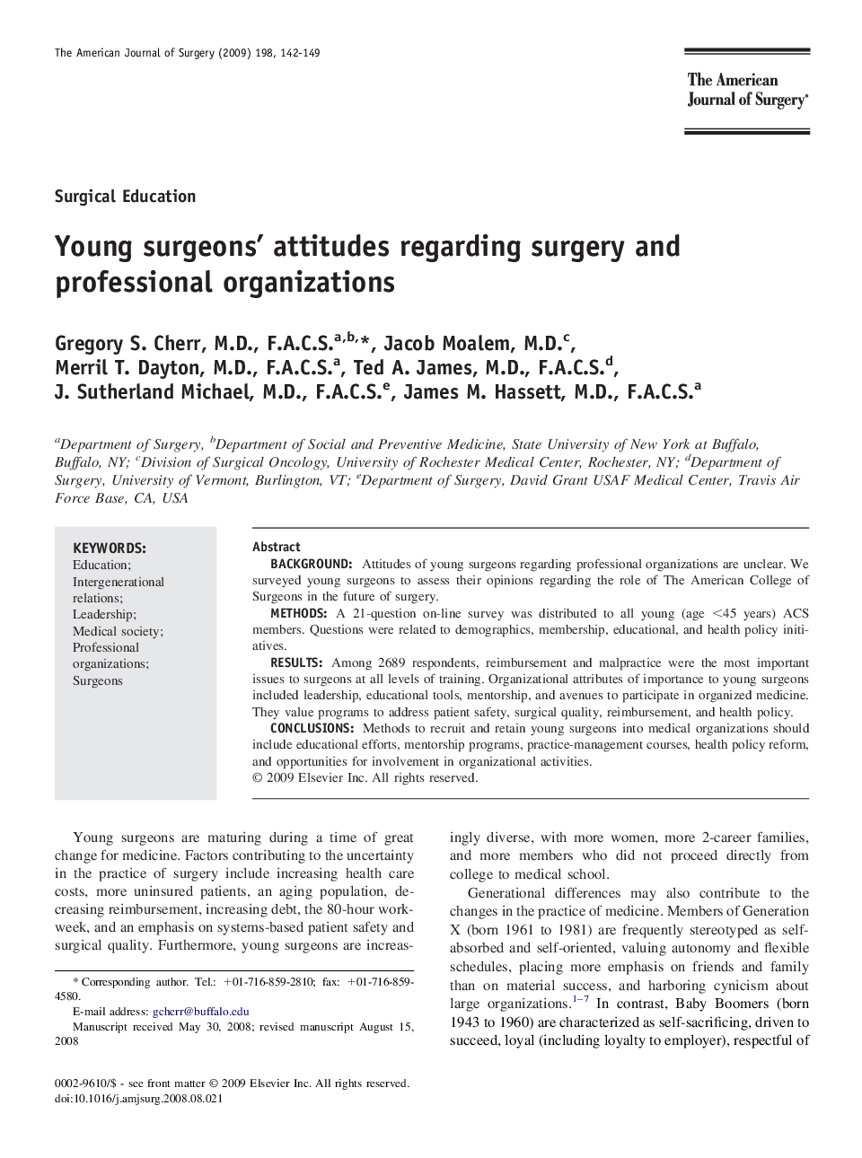 Young surgeons' attitudes regarding surgery and professional organizations