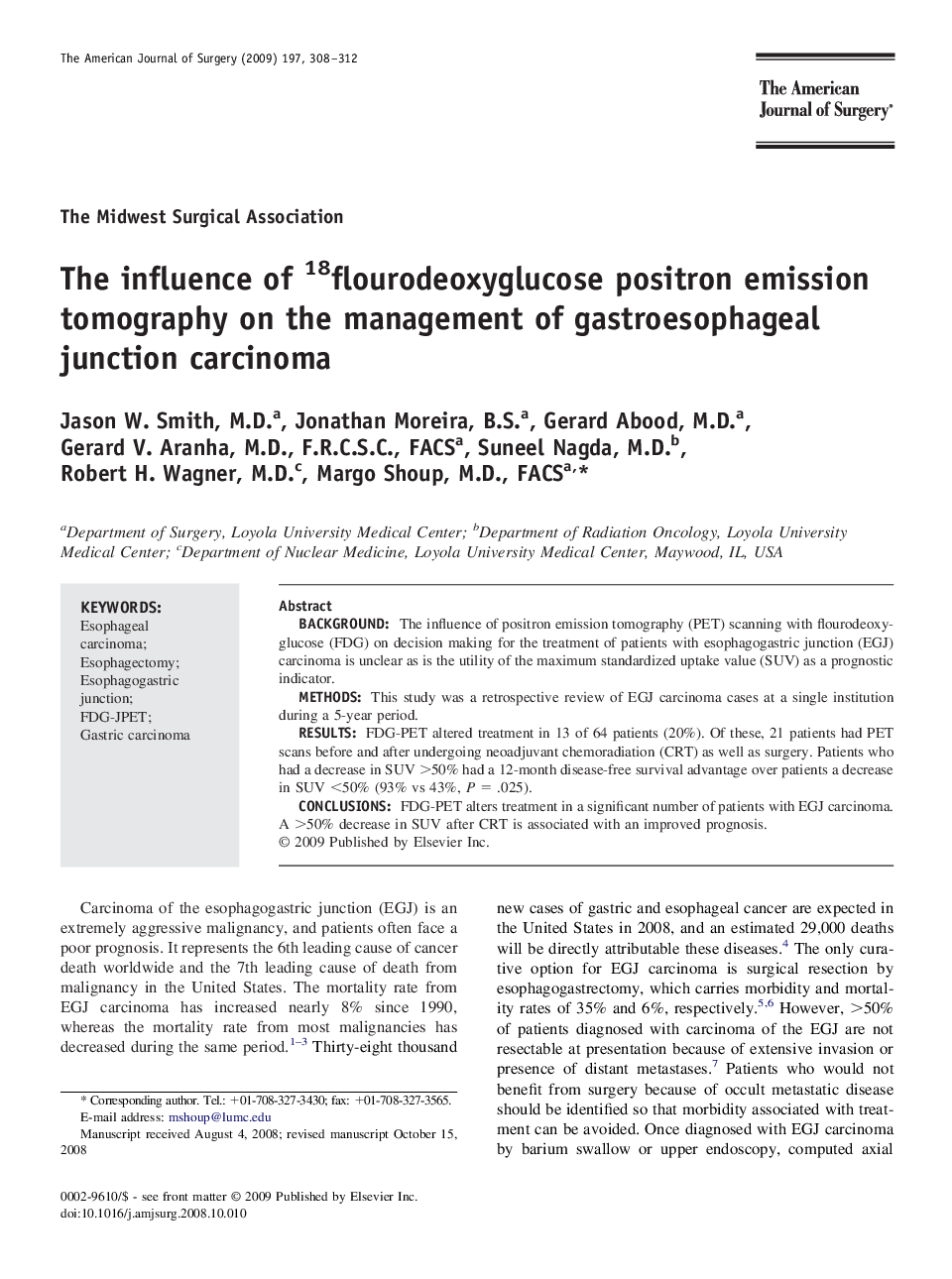 The influence of 18flourodeoxyglucose positron emission tomography on the management of gastroesophageal junction carcinoma