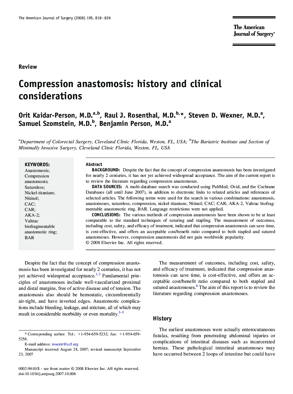 Compression anastomosis: history and clinical considerations