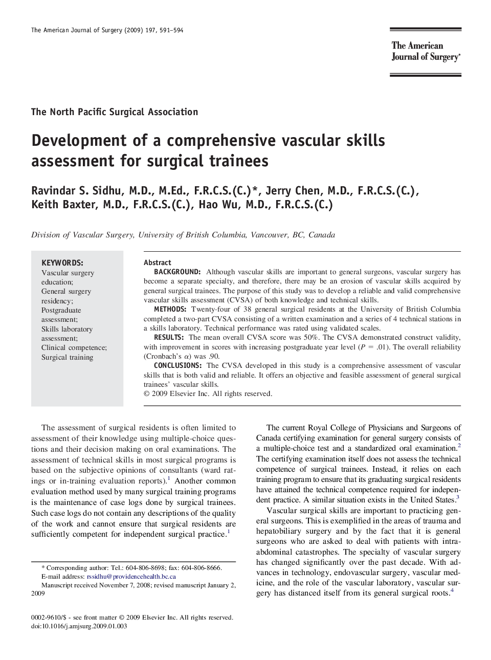 Development of a comprehensive vascular skills assessment for surgical trainees