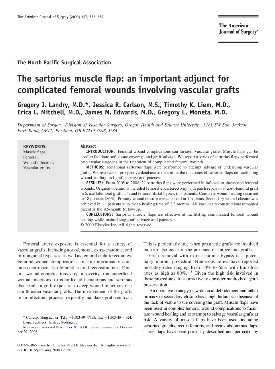 The sartorius muscle flap: an important adjunct for complicated femoral wounds involving vascular grafts