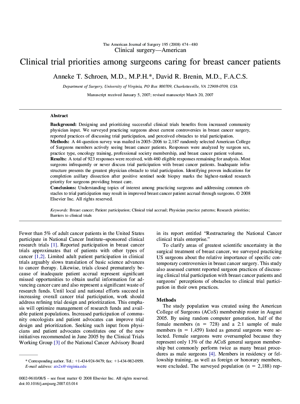 Clinical trial priorities among surgeons caring for breast cancer patients