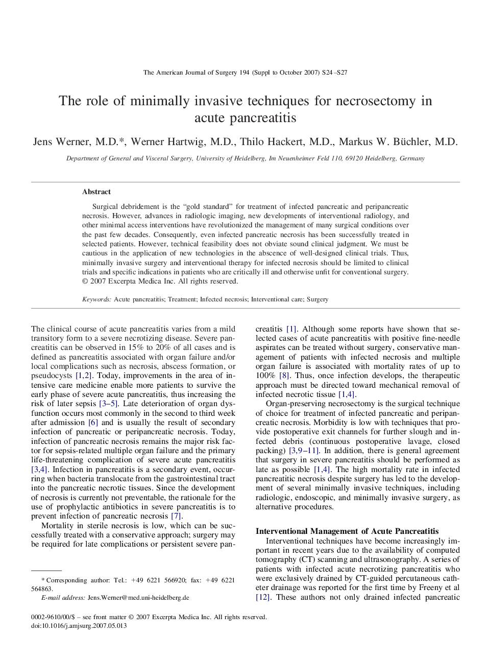 The role of minimally invasive techniques for necrosectomy in acute pancreatitis