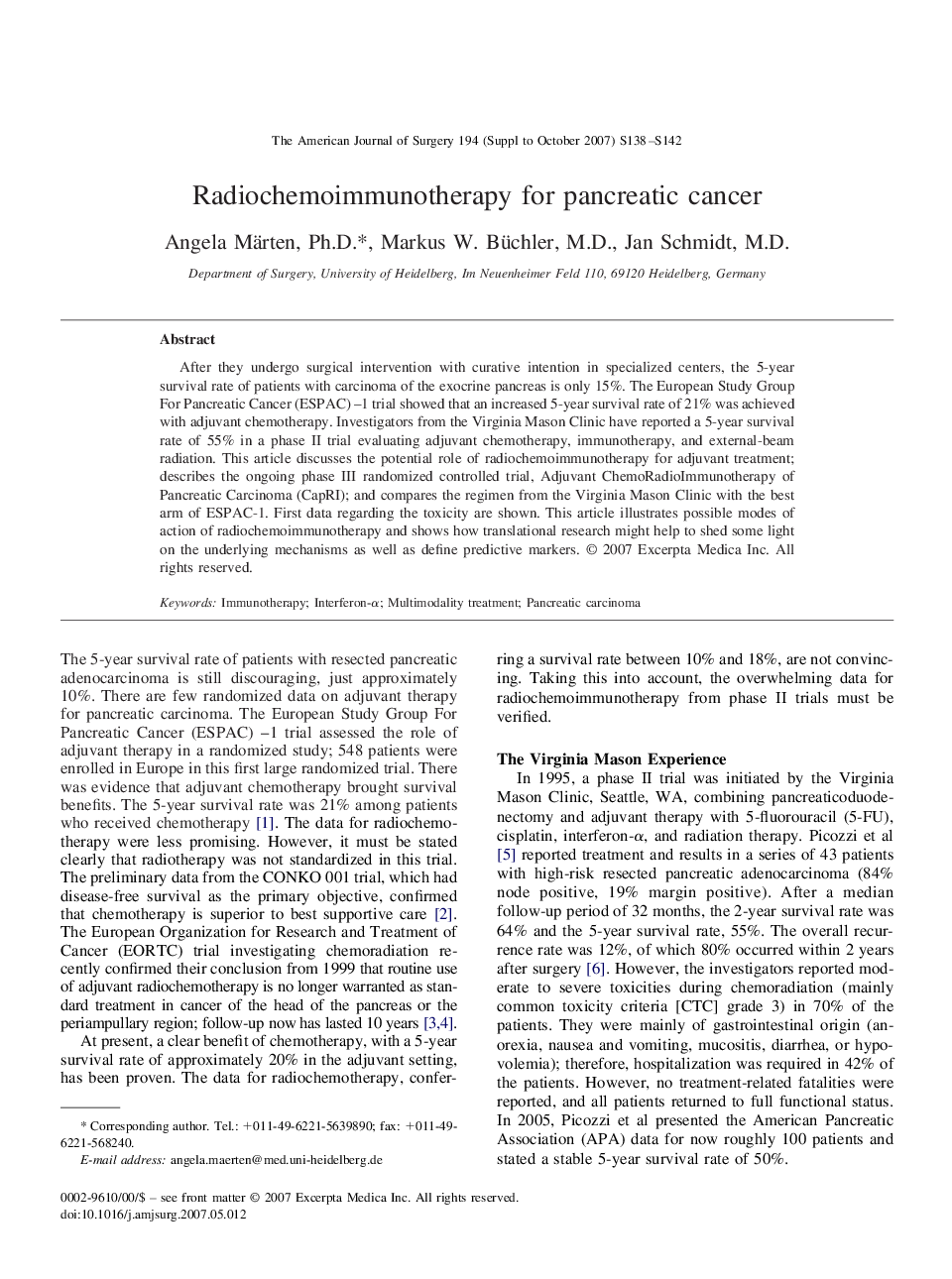 Radiochemoimmunotherapy for pancreatic cancer