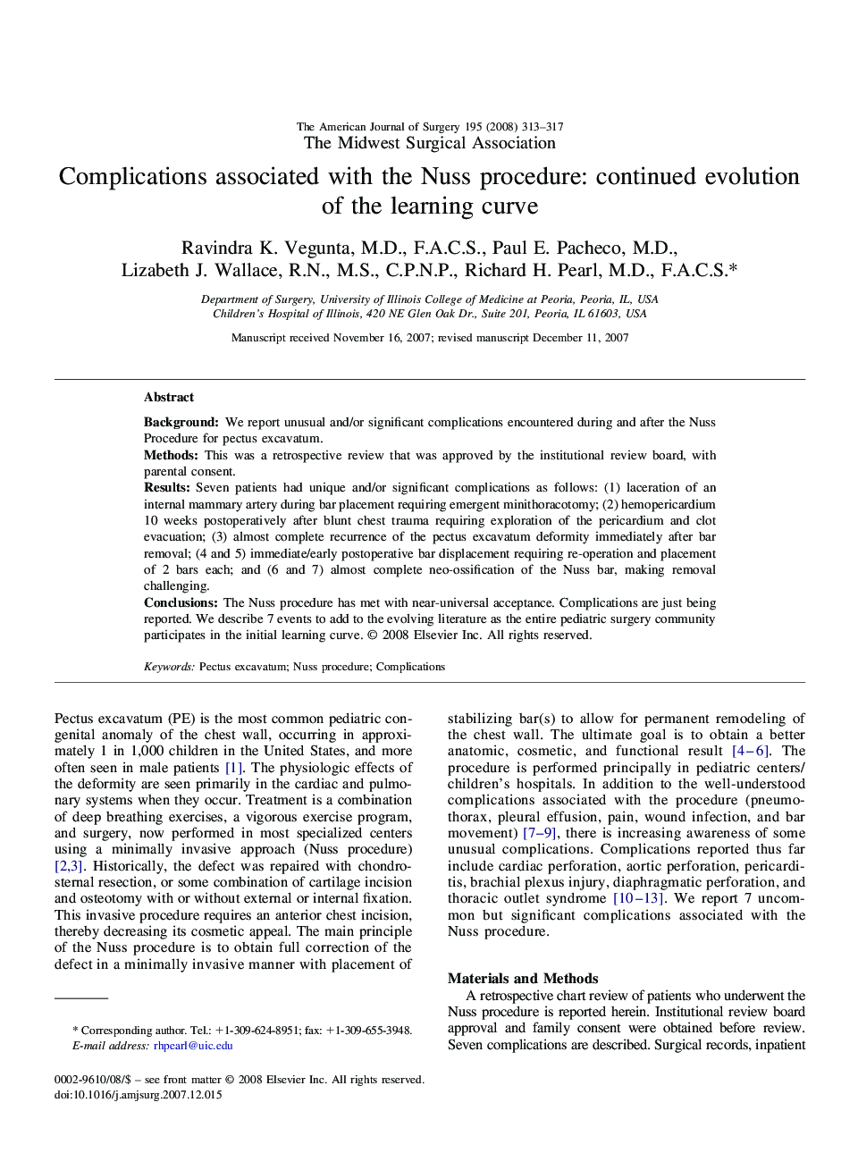 Complications associated with the Nuss procedure: continued evolution of the learning curve