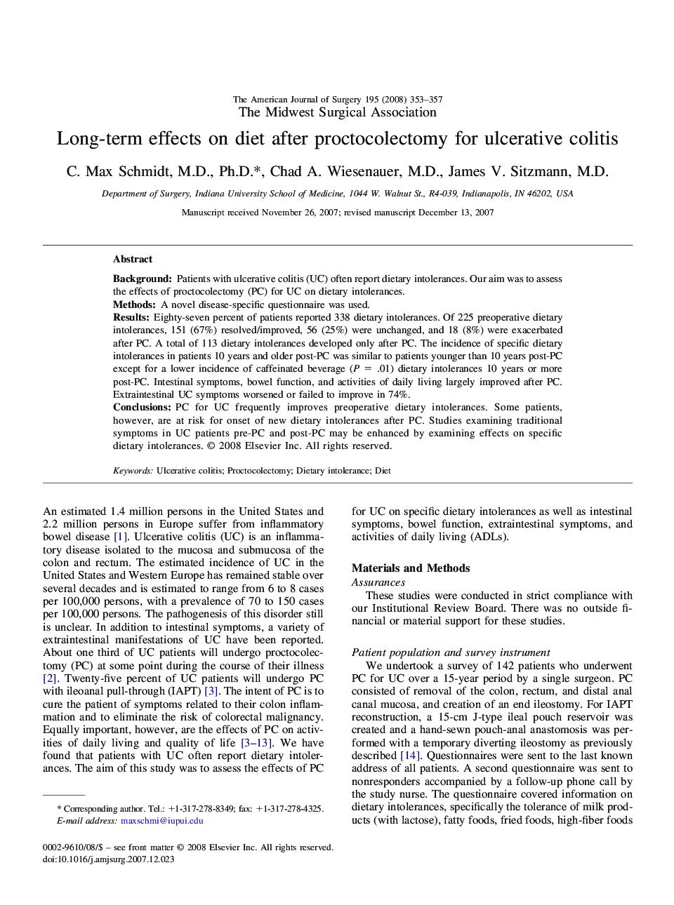 Long-term effects on diet after proctocolectomy for ulcerative colitis