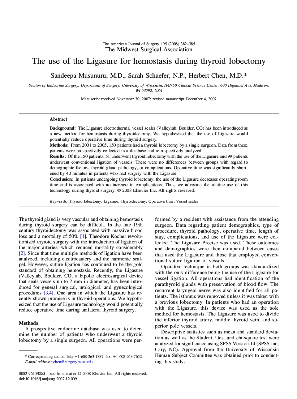 The use of the Ligasure for hemostasis during thyroid lobectomy