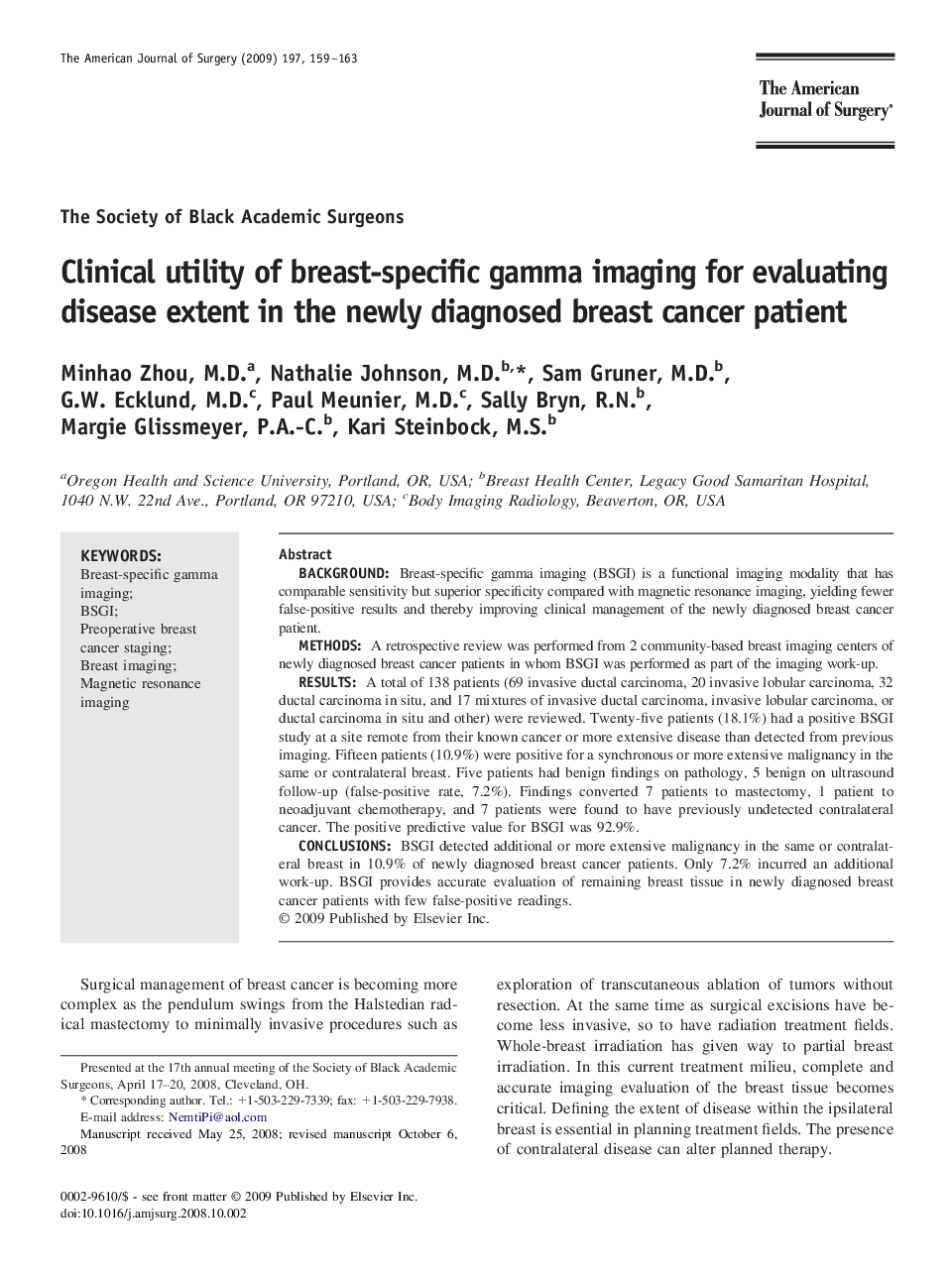 Clinical utility of breast-specific gamma imaging for evaluating disease extent in the newly diagnosed breast cancer patient