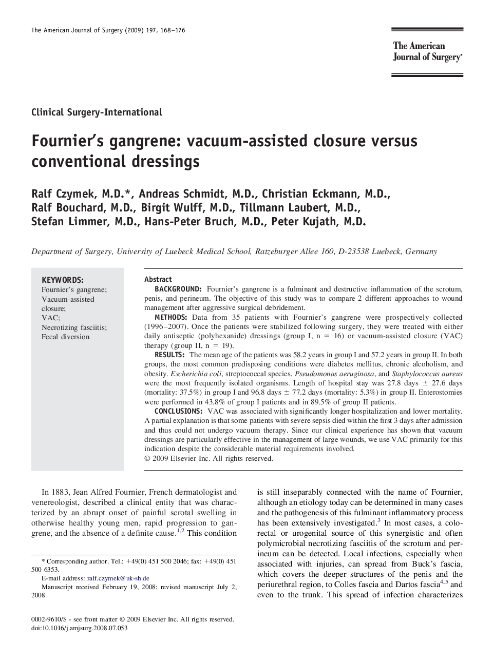 Fournier's gangrene: vacuum-assisted closure versus conventional dressings