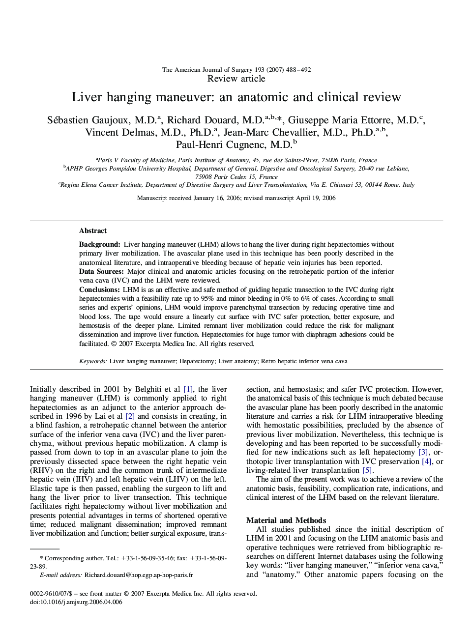 Liver hanging maneuver: an anatomic and clinical review