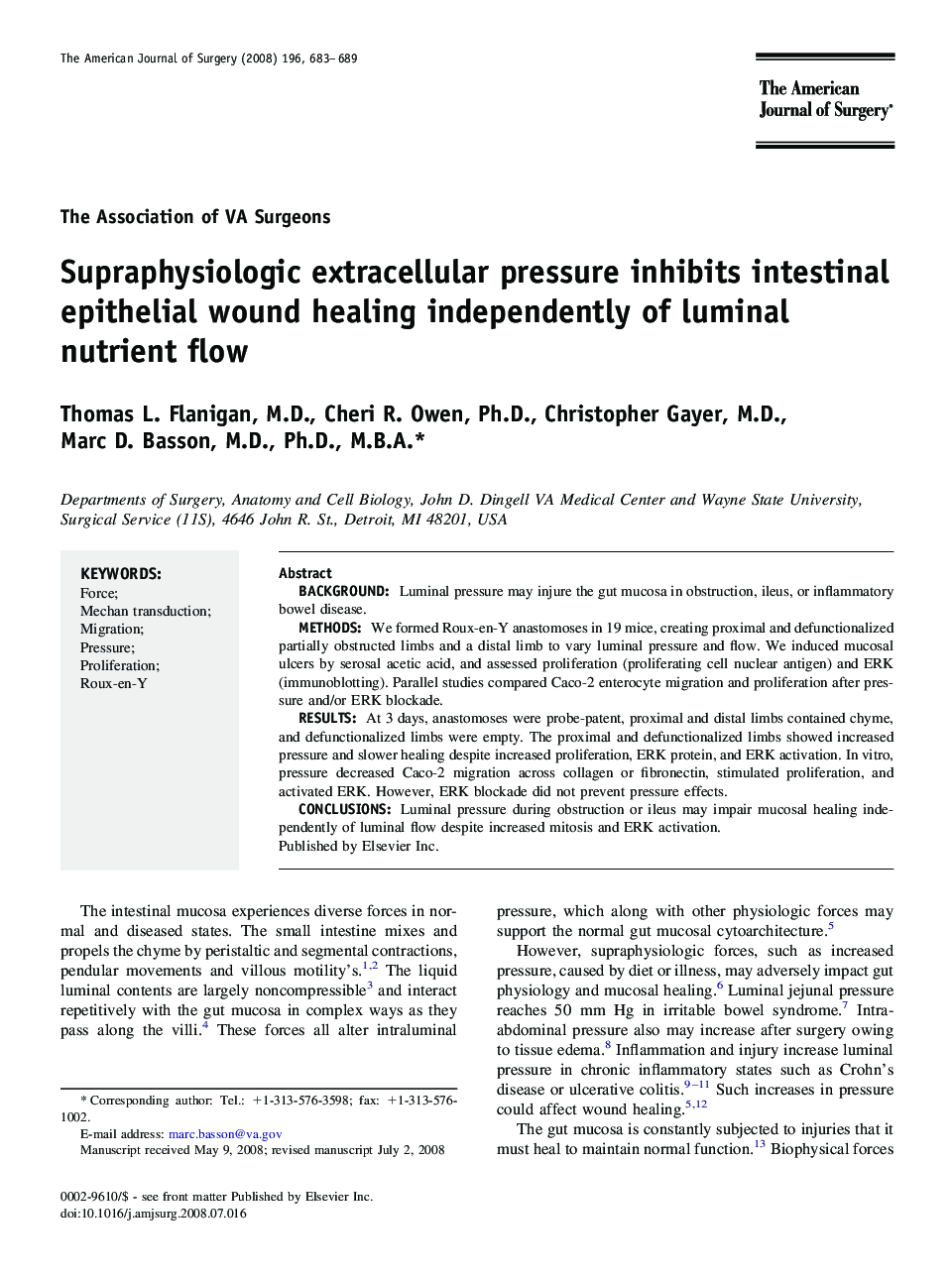 Supraphysiologic extracellular pressure inhibits intestinal epithelial wound healing independently of luminal nutrient flow
