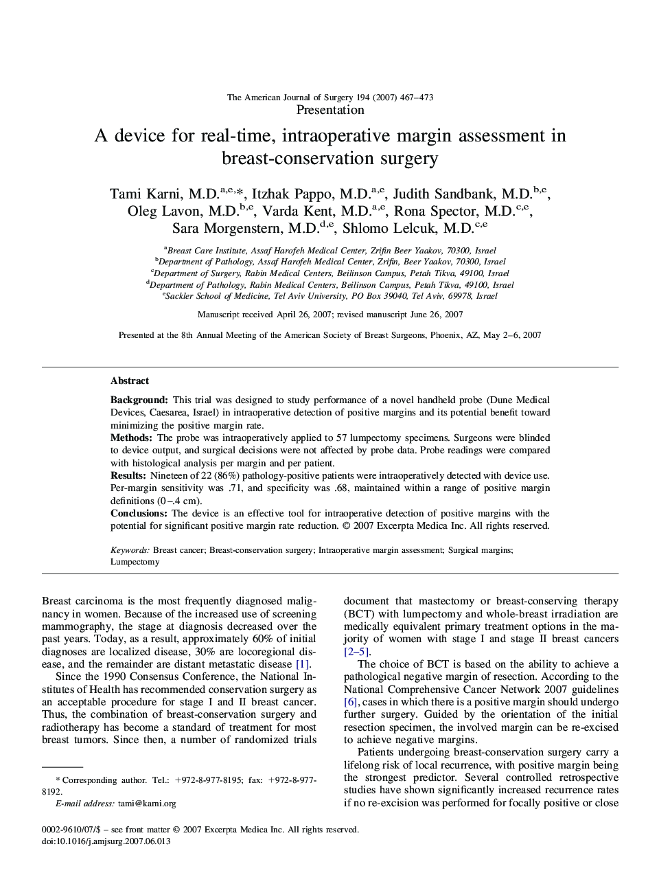 A device for real-time, intraoperative margin assessment in breast-conservation surgery