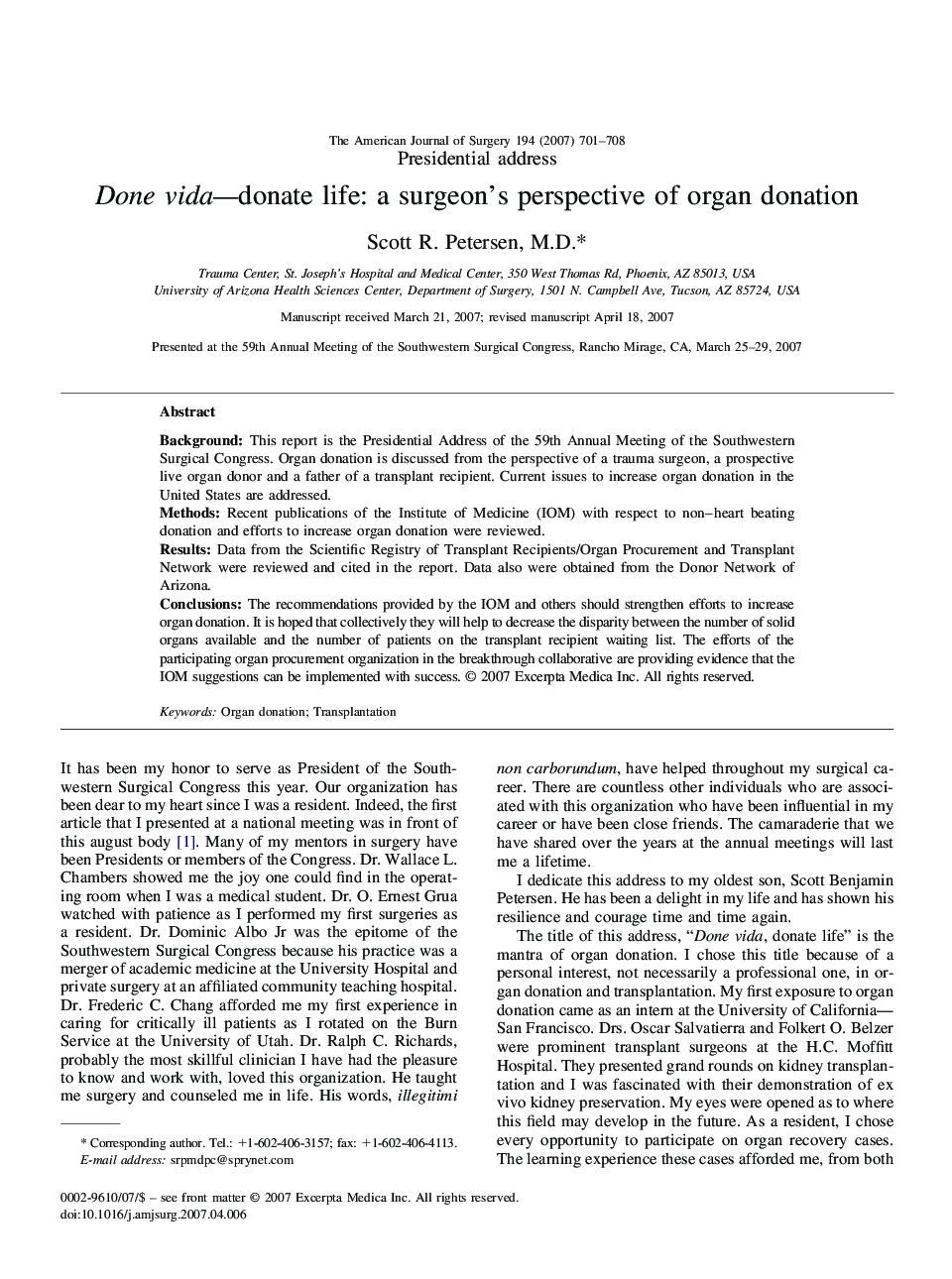 Done vida—donate life: a surgeon’s perspective of organ donation