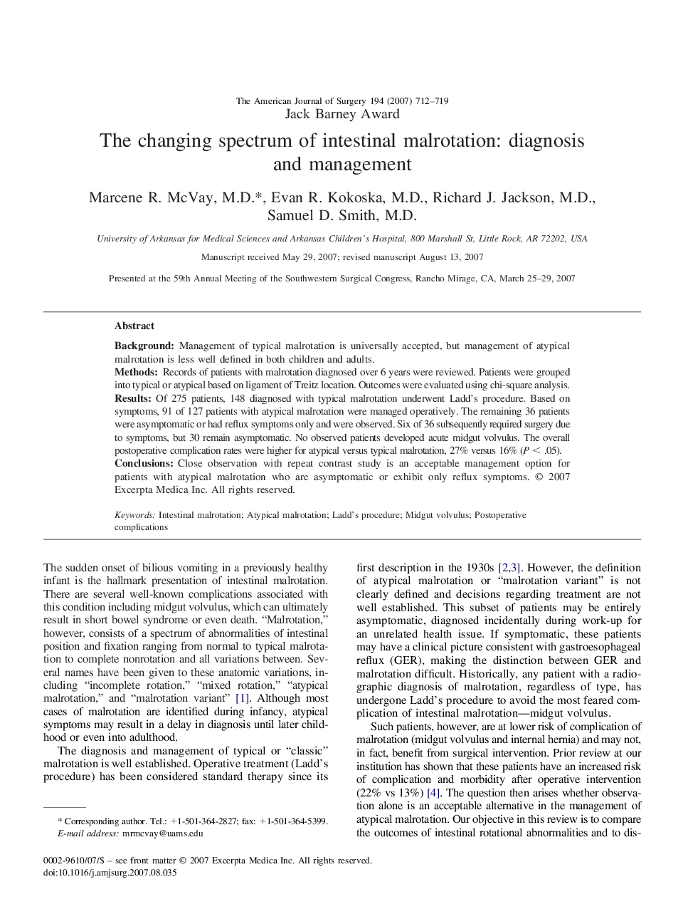 The changing spectrum of intestinal malrotation: diagnosis and management