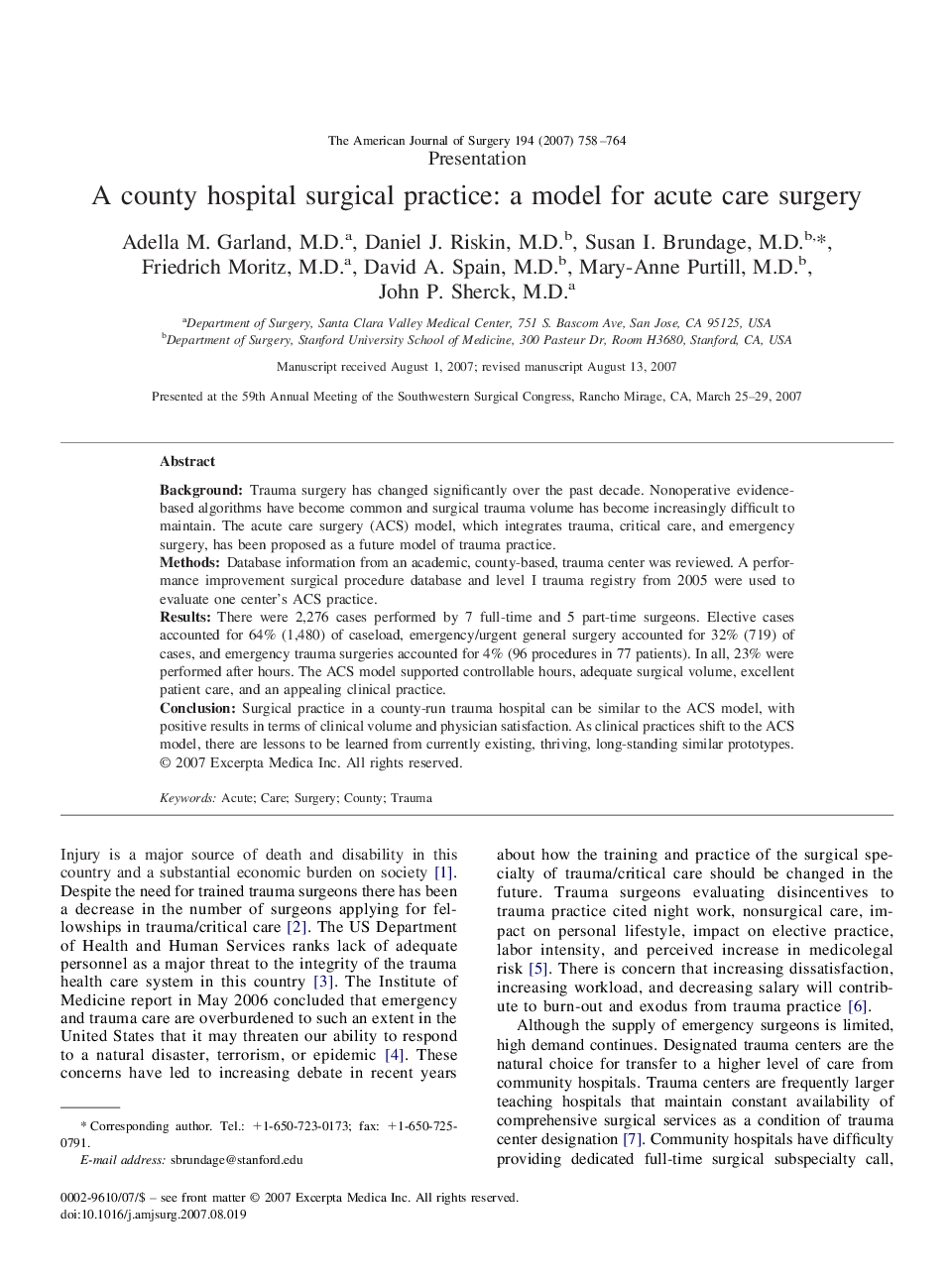 A county hospital surgical practice: a model for acute care surgery