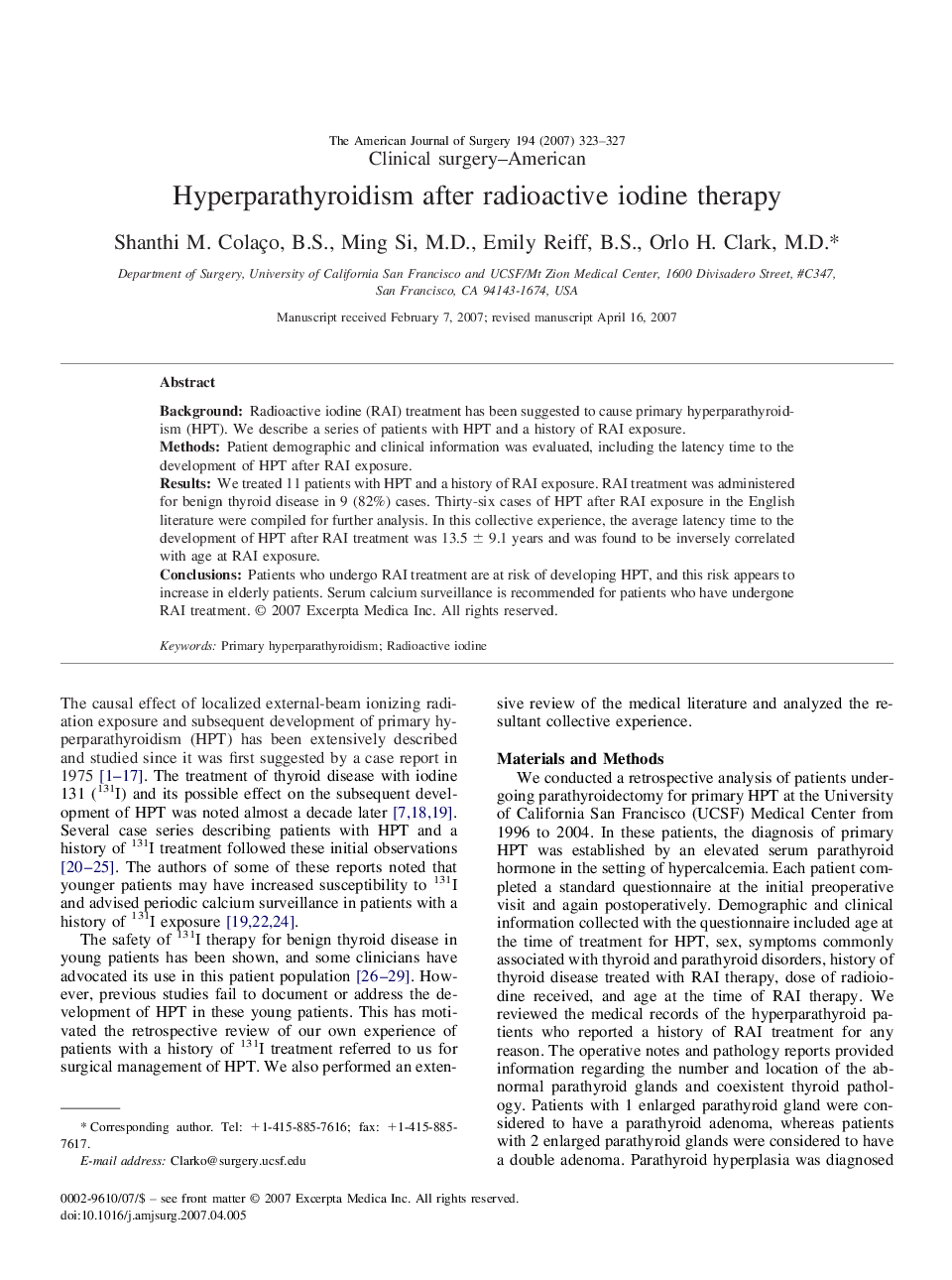 Hyperparathyroidism after radioactive iodine therapy