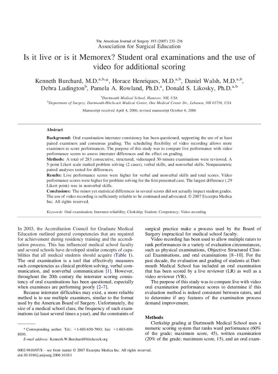 Is it live or is it Memorex? Student oral examinations and the use of video for additional scoring